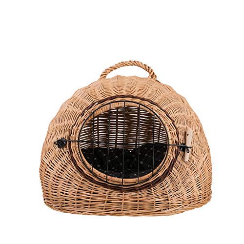 e-wicker24 Alles aus Weide Katzenhütte in Wengegrau, Katzenkorb aus Weide, Korb für eine Katze, Hundelager mit Tragegriff von e-wicker24 Alles aus Weide
