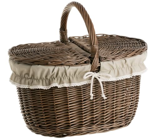 e-wicker24 Alles aus Weide Picknickkorb aus Weide Weidenkorb mit dem Deckel großer Aufbewahrungskorb für Obst und Gemüse Proviantkorb Essenskorb Ausflugskorb geflochten (42x32 H24/40, Dunkelbraun) von e-wicker24 Alles aus Weide