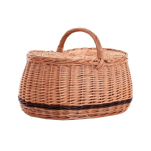e-wicker24 Alles aus Weide Picknickkorb aus Weide Weidenkorb mit dem Deckel großer Aufbewahrungskorb für Obst und Gemüse Proviantkorb Essenskorb Ausflugskorb geflochten (48x28 H24/37) von e-wicker24 Alles aus Weide