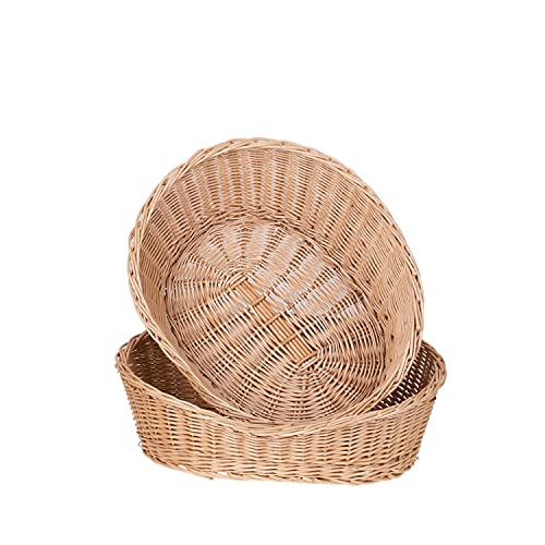 e-wicker24 Alles aus Weide Set von 2 ovalen naturfarbenen Weidenschüssel, Obstschüssel aus Weide, Weidentablett für Backwaren von e-wicker24 Alles aus Weide