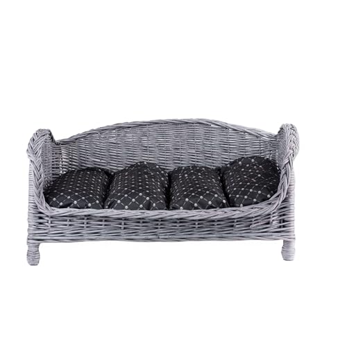 e-wicker24 Alles aus Weide Tierkorb Hundekorb Lager aus Weide für Hund Katze mit weichem Kissen Liegestuhl für Tiere Katzenlager Hundlager Hundebett Katzenbett (Grau_Schwarz1, 64x42 H35) von e-wicker24 Alles aus Weide