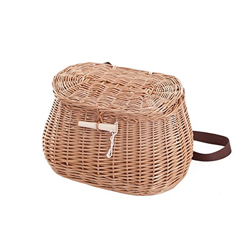 e-wicker24 Anglerkorb aus Weide, Fischkorb, geflochtener Fischerkorb, Fischkorb mit Riemen, Weidenkorb für Anglerzubehör, Korb für Fischerzubehör von e-wicker24