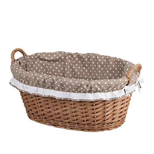 e-wicker24 Ovale naturfarbige Weidenschüssel, Wäschekorb aus Weide, Weidenwanne in Naturfarbe, Weidenkorb in Wanneform (Beige_weiß) von e-wicker24