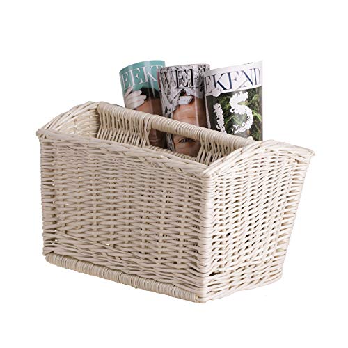 e-wicker24 Zeitungskorb mit Tragegriff, Zeitungsständer in Beige, Zeitschriftenständer, Weidenkorb für Zeitungen, Zeitungskorb aus Weide von e-wicker24