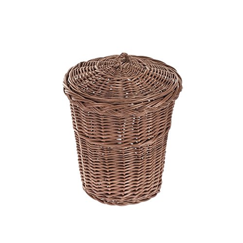 e-wicker24 Mülleimer, Mülltonne aus Weide, Abfalleimer, dunkelbrauner Müllkorb mit einem Deckel, Papierkorb (Dunkelbraun) von e-wicker24