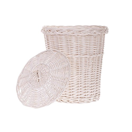 e-wicker24 Mülleimer, Mülltonne aus Weide, Abfalleimer, Müllkorb mit einem Deckel, Papierkorb (Weiß) von e-wicker24 Alles aus Weide