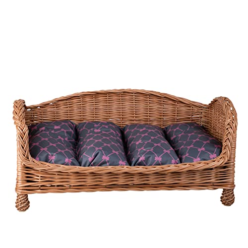 e-wicker24 Tierkorb/HundekorbEin Lager aus Weide für einen Hund/eine Katze mit einem weichen Kissen, EIN Liegestuhl für Tiere, Katzenlager/Hundlager, Hundebett/Katzenbett (54x32 H25, Grau) von e-wicker24