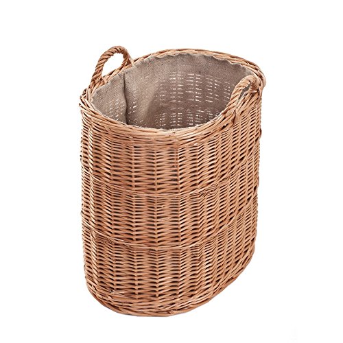 e-wicker24 Vollweidener Kaminkorb, Kaminkorb aus Weide, naturfarbiger Weidenkorb für Kaminholz, Kaminkorb mit Tragegriffen, Spielzeugkasten (Natur mit Jute) von e-wicker24