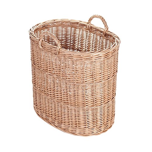 e-wicker24 Vollweidener Kaminkorb, Kaminkorb aus Weide, naturfarbiger Weidenkorb für Kaminholz, Kaminkorb mit Tragegriffen, Spielzeugkasten (Natur) von e-wicker24