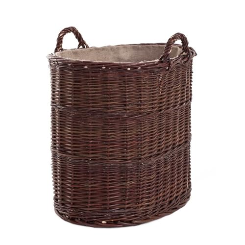 e-wicker24 Vollweidener Kaminkorb, Kaminkorb aus Weide, dunkelbrauner Weidenkorb für Kaminholz, Kaminkorb mit Tragegriffen, Spielzeugkasten Holzkorb (Dunkelbraun mit Jute) von e-wicker24