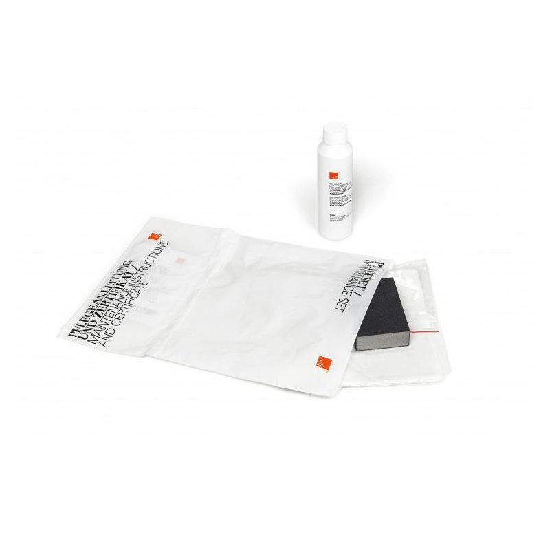 e15 - Pflegeset - weiß/für gewachste & weiß pigmentierte O/Tuch, 100ml Refresher/Schwamm, Pflegeanleitung von e15