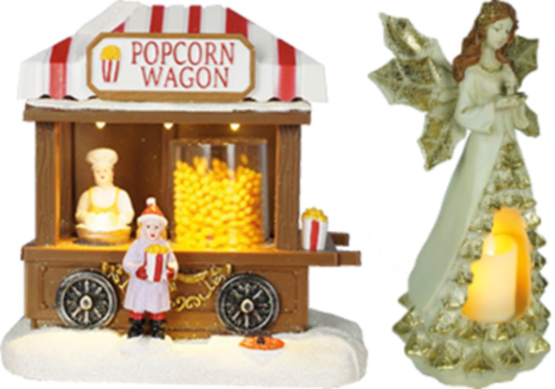 e4fun Dekofigur Weihnachtsdorf: Popcornautomat mit LED, bewegenden Popcorns (2 St) von e4fun