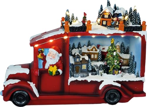 e4fun Weihnachtsdorf/-Szene: Weihnachtsmann im LKW mit LED Beleuchtung, Musik und drehendem Baum, inklusive Netzadapter von e4fun