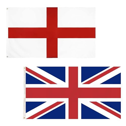 eBoutik - Britisches großes Outdoor-Flaggen-Set - 1 x Union Jack & 1 x St. George's Flagge - 50 x 90 cm doppelseitiges Premium-Polyester mit Metallösen, einfach aufzuhängen, Feiern & patriotisches eBoutik - Britisches großes Outdoor-Flaggen-Set - 1 x Union Jack & 1 x St. George's Flagge - 50 x 90 cm doppelseitiges Premium-Polyester mit Metallösen, einfach aufzuhängen, Feiern & patriotisches von eBoutik