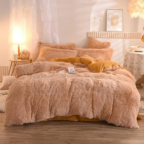 eBoutik - Dickes, flauschiges Teddy-Plüsch-Fleece-Bettbezug-Set für Doppelbetten mit Kissenbezug, umgekehrter Langflor, Thermo-Winter-Bettwäsche (Blush Pink) von eBoutik