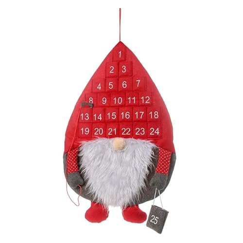 eBoutik - Großer Christmas Gonk Adventskalender - 25 Taschen für selbstgemachte DIY wiederverwendbar festlicher Countdown - Nordic Gnome Design für Kinder & Erwachsene zu Weihnachten (Rot) von eBoutik
