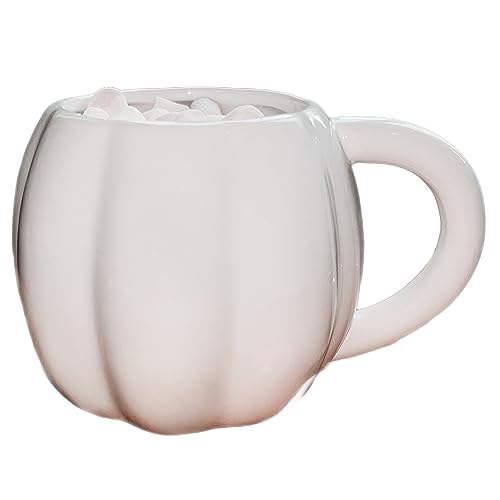 eBoutik - Keramiktasse in Kürbisform, Halloween, Herbst, gemütliche Jahreszeit, Tasse für Tee, Kaffee, Suppe – gruseliges Geschirr (weiß) von eBoutik