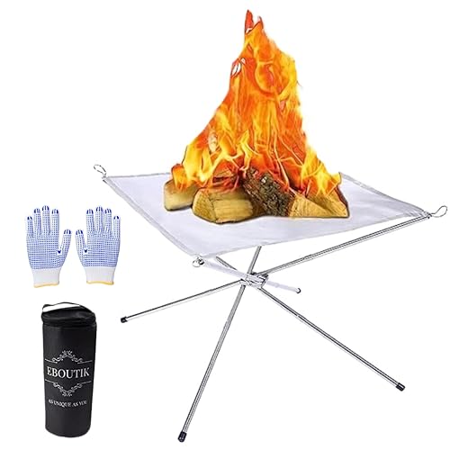 eBoutik - Tragbare Feuerstelle aus Stahlgeflecht für Holzverbrennung, zusammenklappbare Beine und Tragetasche, ideal für Picknicks, Camping, Lagerfeuer, Aufenthalte oder Hausgärten. von eBoutik