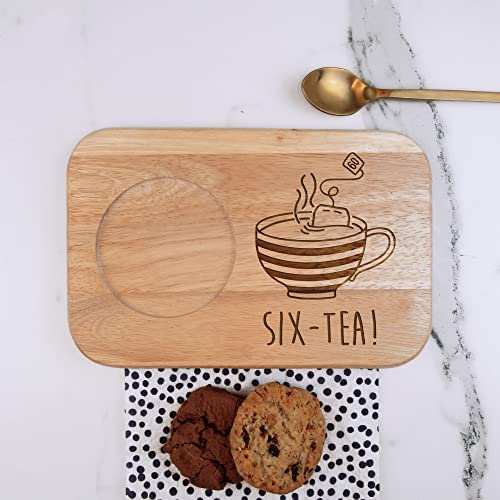 Gravierte Tee- und Keksbrett, SIX-Tea-Design – Holz-Kaffee-Leckerli-Brett, 60. Meilenstein-Geburtstagsgeschenk für Männer, Ihn – 60. Geschenk für Freund, Opa, Vater, Ehemann von eBuyGB