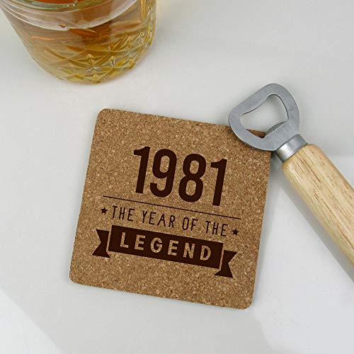 eBuyGB Drinks Mat, Placemat Korkuntersetzer mit Gravur 1980 Year of The Legend Design – 40. Geburtstag Herren – vierzigste Geschenk für Vater, Onkel, Bruder, Kork von eBuyGB