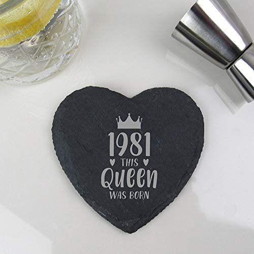 eBuyGB Drinks Mat, Placemat 1981 Schiefer-Untersetzer mit Gravur 1980 This Queen was Born Design Frauen und sie – 40. Geburtstag Geschenk für Mama, slate von eBuyGB