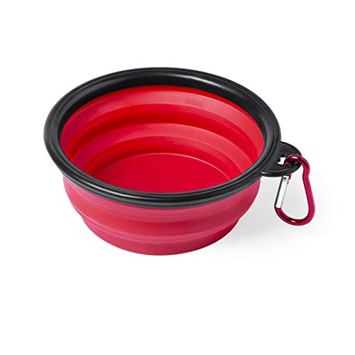 eBuyGB Tragbarer Faltbarer Pop-Up-Silikon-Fressnapf für Hunde und Katzen, mit Metall-Karabiner, 450 ml (rot) von eBuyGB