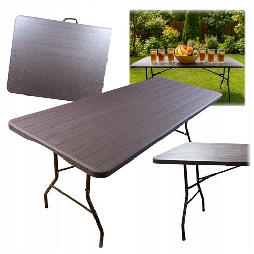 eGarden Klapptisch 180 cm – Faltbarer Gartentisch mit Tragegriff – Robuster Partytisch für Camping, Catering, (Braun Holzstruktur) von eGarden