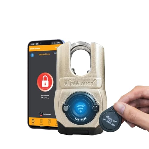 eGeeTouch Smartes Vorhängeschloss für den Außenbereich der 5. Generation – Einzelnes Anti-Schnitt-Design, schlüsselloses Bluetooth- und NFC-Schloss, robuste wetterfeste Sicherheit für Tore, Schuppen von eGeeTouch