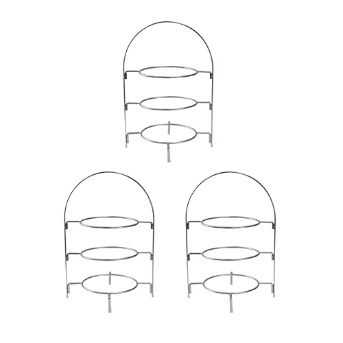 eGenuss 3-er Set Serviergestelle mit 3 Ebenen aus hochwertigem Edelstahl | Servierständer für Teller mit rutschfesten Gummifüßen von eGenuss