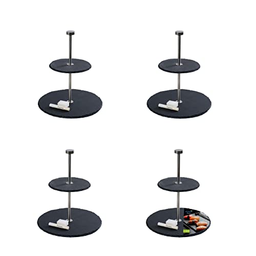 eGenuss 4er-Set Schiefer Etagere 2 Etagen rund modern für Hochzeit, Party, Restaurant von eGenuss