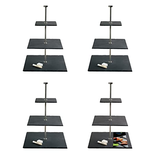 eGenuss 4er-Set Schiefer Etagere 3 Etagen rund modern für Hochzeit, Party, Restaurant | Inklusive Kreide und Schwamm von eGenuss