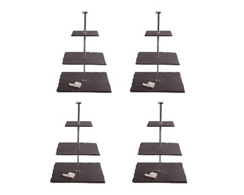 eGenuss Etagere 3-stöckige Etagere mit Edelstahl Stange und eckige Schieferplatten von eGenuss