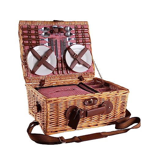 eGenuss Picknickkorb 4 Personen, Picknickkorb mit Kühlfach mit abnehmbarem Schultergurt und Picknick Zubehör - handgewebter Picknicktasche 4 Personen, Picknick Korb Geschenk - Picnic Set Rot eGenuss Picknickkorb 4 Personen, Picknickkorb mit Kühlfach mit abnehmbarem Schultergurt und Picknick Zubehör - handgewebter Picknicktasche 4 Personen, Picknick Korb Geschenk - Picnic Set Rot von eGenuss