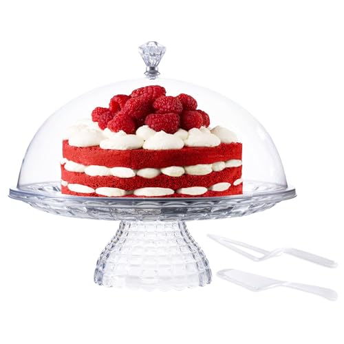 eGenuss Tortenplatte Kuchenplatte mit Fuß und Haube Kuchenglocke Kuchenständer inkl. Tortenmesser und Tortenheber | Acryl | S | Ø21cm rund | 1 Set von eGenuss