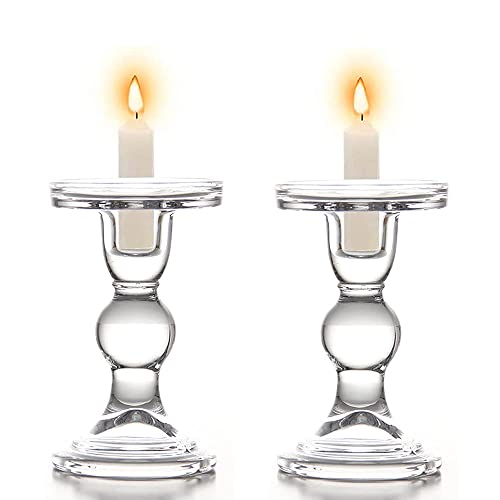 eKsdf 2 Stück Klarglas Kerzenhalter Stumpenkerzen Stabkerzen Kerzenständer Teelichthalter Tischdeko für Hochzeit Esstisch Abendessen Weihnachten Party (14cm Höhe) von eKsdf