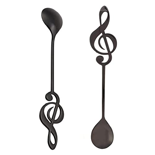 eKsdf 2 Stück Musiklöffel Kleine Löffel Set, Kaffeelöffel Teelöffel Edelstahl Rührlöffel Dessert Tee Löffel Geschenk für Freunde, Musikfans, Musiker, Länge 15.5cm, Breite 2.5cm (Schwarz) von eKsdf