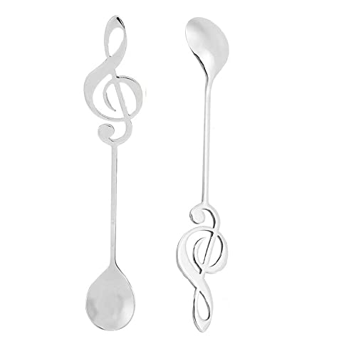 eKsdf 2 Stück Musiklöffel Kleine Löffel Set, Kaffeelöffel Teelöffel Edelstahl Rührlöffel Dessert Tee Löffel Geschenk für Freunde, Musikfans, Musiker, Länge 15.5cm, Breite 2.5cm (Silber) von eKsdf