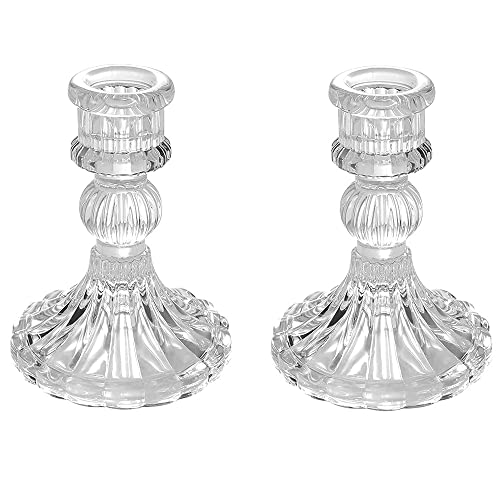 eKsdf 2er Set Glas Kerzenhalter Kerzenständer Teelichthalter Stumpenkerzen Stabkerzen Kerzenleuchter Ständer für Party Hochzeit Esstisch (Transparent-Stil-1) von eKsdf