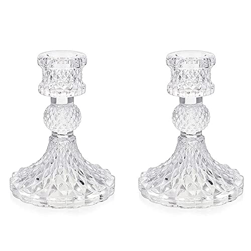 eKsdf 2er Set Glas Kerzenhalter Kerzenständer Teelichthalter Stumpenkerzen Stabkerzen Kerzenleuchter Ständer für Party Hochzeit Esstisch (Transparent-Stil-2) von eKsdf