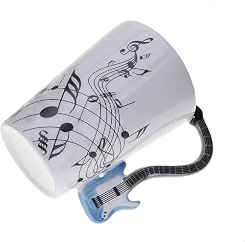 eKsdf Kaffeetasse mit E Gitarre Henkel Süße Musiknoten Bedrukt Motiv Keramik Becher Kaffee Tasse Geschenk Teetasse Kreative Kaffeebecher 280 ml (Blau) von eKsdf