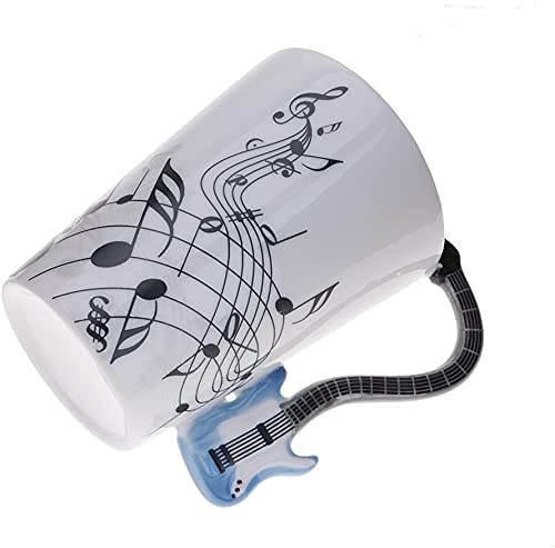 eKsdf Kaffeetasse mit Gitarren Motiv Keramik Musik Becher Geschenk Porzellan Teetasse mit Blau Henkel Kreative Kaffeebecher 280ml (Type-1) von eKsdf