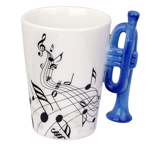 eKsdf Keramik Kaffeetasse Kaffeebecher Musiknoten Motiven Porzellan Tasse Keramiktasse mit Trompete Henkel Lustige Teetasse Getränke Tasse (Type-1(280ml)) von eKsdf