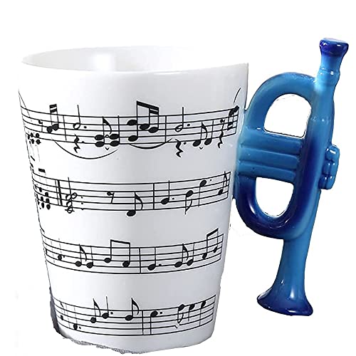 eKsdf Keramik Kaffeetasse Kaffeebecher Musiknoten Motiven Porzellan Tasse Keramiktasse mit Trompete Henkel Lustige Teetasse Getränke Tasse (Type-2(400ml)) von eKsdf