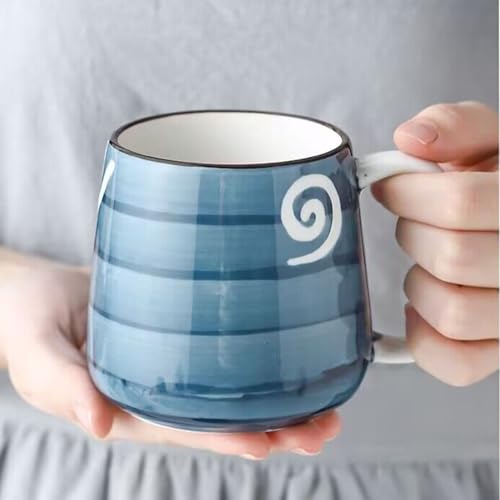 eKsdf Keramik Kaffeetasse Unterglasur Porzellan Becher Handbemalte Tasse 400ml, Keramiktasse Modern Espressotasse Teetasse mit Henkel Geschenk (Blau-D) von eKsdf
