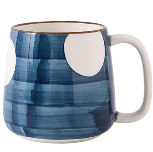 eKsdf Keramik Kaffeetasse Unterglasur Porzellan Becher Handbemalte Tasse 400ml, Keramiktasse Modern Espressotasse Teetasse mit Henkel Geschenk (Blau-E) von eKsdf