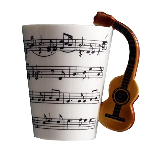 eKsdf Keramik Kaffeetasse mit Gitarre Henkel kerative Teetasse Kaffeebecher Musiknoten bedrukt Keramiktasse Geschenk Tasse 280ml (Type-3(400ml)) von eKsdf