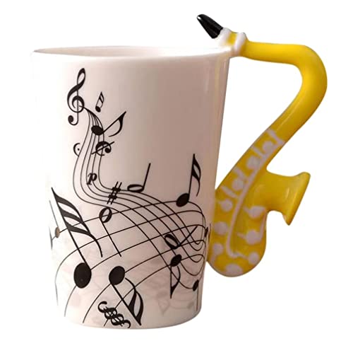 eKsdf Keramiktasse Musik Motiv Kaffeebecher mit Saxophon Henkel Lustige Teetasse Porzellan Tasse Keramik Kaffee Becher Geschenk für Freunde Kollegen (Gelb) von eKsdf