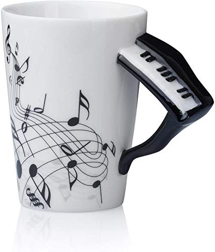 eKsdf Keramiktasse mit Motiv Kaffeebecher Kaffeetasse mit Klavier Henkel Musiknoten bedrukt Teetasse Geschenk Tasse Keramik Trinkbecher 10.2x7.3cm 280ml (Type-1) von eKsdf