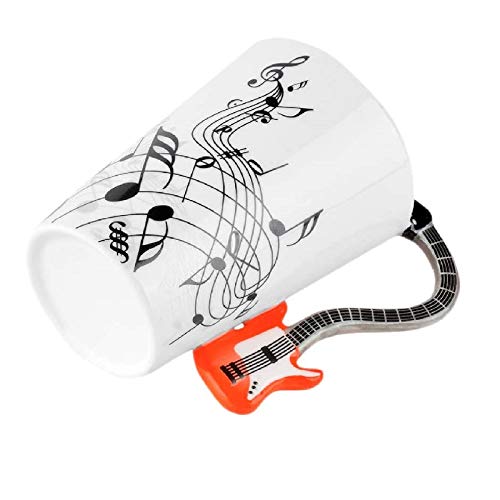 eKsdf Kaffeetasse mit E Gitarre Henkel Süße Musiknoten Bedrukt Motiv Keramik Becher Kaffee Tasse Geschenk Teetasse Kreative Kaffeebecher 280 ml (Rot) von eKsdf