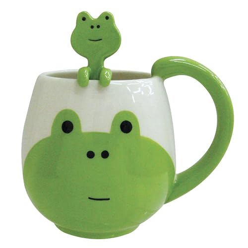 eKsdf Lustige Kaffeetasse Süß Froschdesign Teetasse mit Löffel 400ml Porzellanbecher Espressotasse Kakaobecher Geschenk Tasse Trinkbecher Frühstücktasse (Frosch) von eKsdf